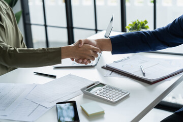 Wall Mural - Executives business partnership handshake in meeting room