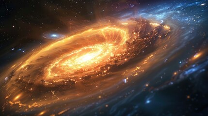 glowing black hole emitting light in the universe with stars around.