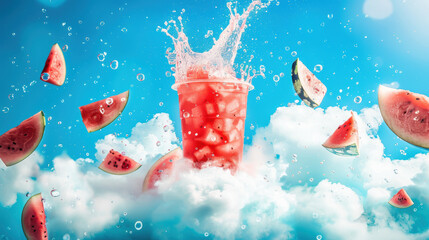 Wall Mural - A cup of watermelon juice is splashing in the air