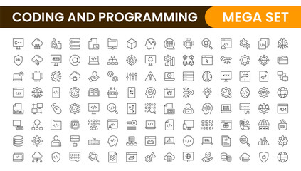 programming coding set of web icons in line style. software development icons for web and mobile app