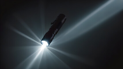 Wall Mural - flashlight and beam of light on a dark background. generative ai