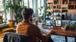 © Napaphat - Businessman work at home and virtual video conference meeting with colleagues business people, online working, video call due to social distancing at home office.