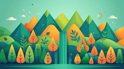 Poster - Ecosystem conservation, sustainable resource choices, flat design illustration