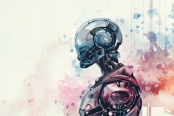 Wall Mural - futuristic robotic figure with colorful artistic background blending technology and art concept