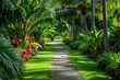© Vlad - Tropical Garden Retreat: Exploring a Lush Flower-Filled Pathway in a Vibrant Green Oasis