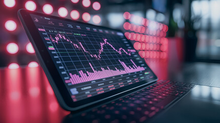 Wall Mural - Tablet showing stock price graph, financial trading, stock market success, business concept