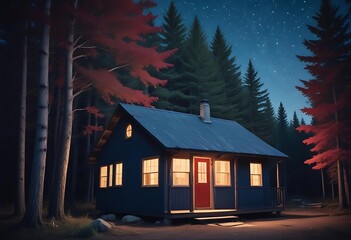 rustic cabin in the woods modern loft in the city under the twinkling stars neon skyline created with generative ai