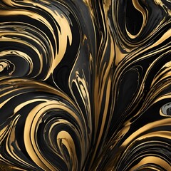 Poster - AI generated illustration of abstract black and gold marbled texture background with fluid swirls