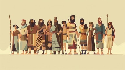 Wall Mural - Genesis : The Descendants , Biblical Illustration of Descendants of Noah, Pre-Flood Generations, Genesis, Beige Background, Copyspace