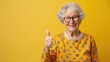 © eartist85 - Smiling Woman Giving Thumbs Up, on a solid color background.