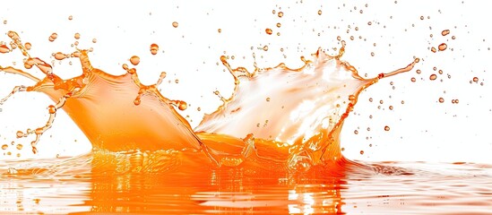 Fototapete - Orange water splash isolated on white background with copy space image