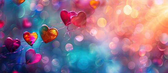 Leinwandbilder - Abstract Valentine s Day background with colorful hearts on a blurred bokeh backdrop suitable for copy space image