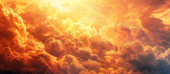 Canvas Print - Clouded sky illuminated in sunset after windy weather creates a fiery backdrop for design featuring copy space image