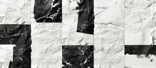 Aufkleber - Vintage collage posters with a grunge and torn black and white design arranged on a crumpled paper surface offering copy space image