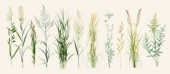 Fototapete - Grass family featuring various species and a common example in botany classifications displayed in a copy space image