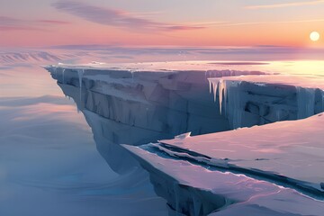 Wall Mural - Sun rays are refracted by the transparent ice of Lake Baikal. crystal clear ice fragments  hummocks Iceberg melting in the arctic ocean at dawn Concept of global warming and climate change. 3D