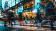© Chuemon - blurred pedestrians rushing in front of a modern office building in the morning light, capturing the bustling energy of the city.