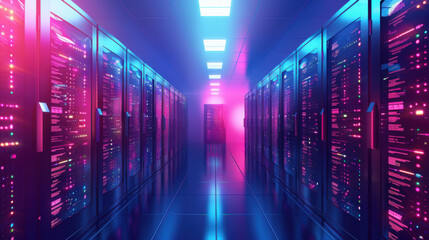 Wall Mural - modern data center with colorful lights, representing technology, digital infrastructure, and advanc
