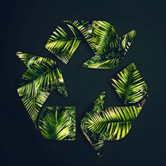 Canvas Print - recycle logo made with palm tree leaves