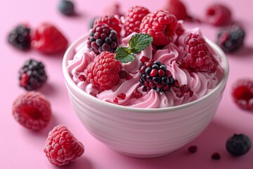 Wall Mural - Bowl of yogurt with fresh berries