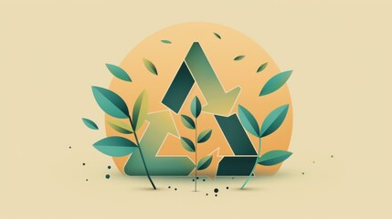 Wall Mural - Generate a symbol for sustainable living that combines a recycling triangle with growing plants emerging from it