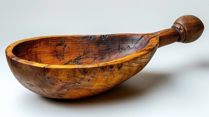 Wall Mural - Hand-Carved Wooden Bowl with a Knob Handle