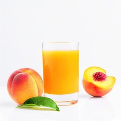 Peach fruit juice in a glass isolated on white background