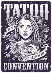 Wall Mural - Tattoo convention monochrome vintage flyer