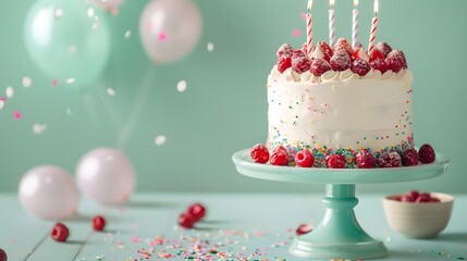 Wall Mural - Birthday Cake with Candles and Sprinkles.