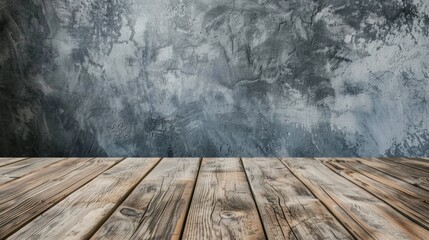 Wall Mural - Wooden floor and gray wall backdrop