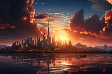 Wall Mural - Dubai's dream sky When buildings become fantasy, challenging reality and inspiri, generative IA