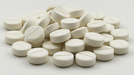 a pile of white pills on white background unbranded pharmaceutical image.