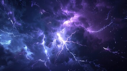 Wall Mural - a dark purple and blue sky filled with many lightning strikes, great for use in weather or natural d