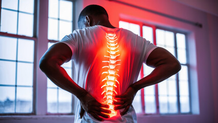 Sticker - A man with a back injury in the dark, AI