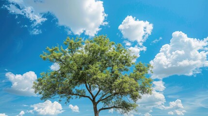 useful background tree against blue sky with clouds