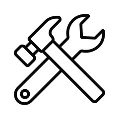 Hammer and wrench crossed, symbolizing tools, maintenance, or construction