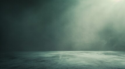 Wall Mural - A Foggy, Green-Tinted Concrete Floor With a Single Light Source