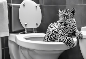 Wall Mural - zoo wildlife quirky adorable illustration wild privies restroom humor bigcat surrealism art toilet d