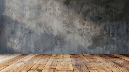 Wall Mural - Wooden floor and gray wall backdrop