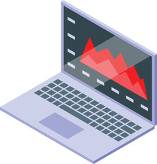 Wall Mural - Laptop is displaying a red graph decreasing on its screen, representing a business analytics concept