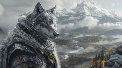 Canvas Print - Wolf Warrior in a Mountainous Landscape