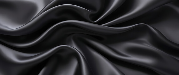 Wall Mural - Black silk background with dark luxurious fabric draped texture folds in waves of flowing soft pattern, abstract satin or velvet cloth in luxury material design. ai