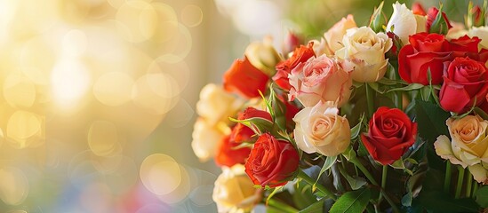 Aufkleber - Vibrant roses arranged in a vase with a copy space image