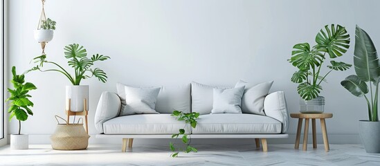 Aufkleber - Modern stylish living room interior with a sofa and houseplants perfect for a copy space image