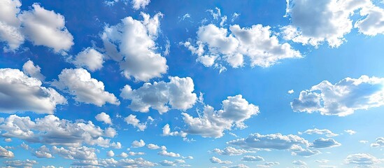 Poster - Blue sky with lovely altocumulus and cirrocumulus clouds featuring a mix of small fluffy clouds at different altitudes perfect for copy space image