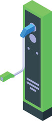 Poster - Green electric car charging station being plugged with a cable, isometric view