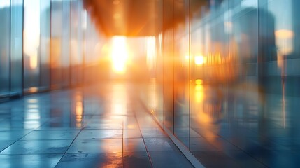 Wall Mural - blurred glass wall with modern office building background banner, blurred cityscape and sunlight in 