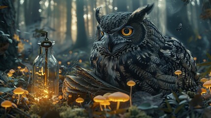 Sticker - Wise Owl in the Enchanting Forest