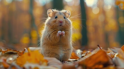 Wall Mural - Cute Hamster in Autumn Forest