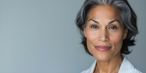 Canvas Print - Closeup portrait of a mature woman showcasing healthy skin and beauty. Concept Mature Woman, Healthy Skin, Beauty Portrait, Closeup Shot